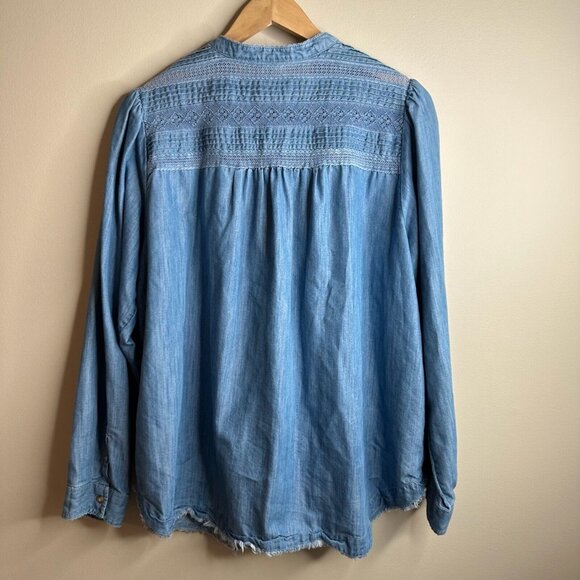 Pilcro Anthropologie Button Down Top Womens 18W Blue Denim Chambray Cottagecore - Picture 9 of 9